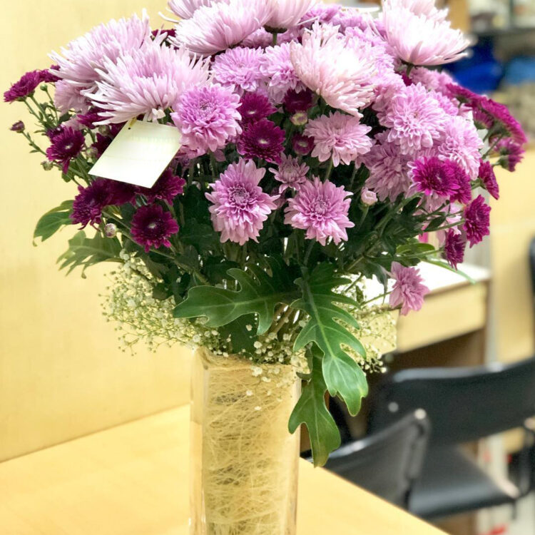 Chrysanthemum Elegance Vase with Baby’s Breath